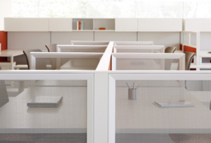 Grey cubicles in open office